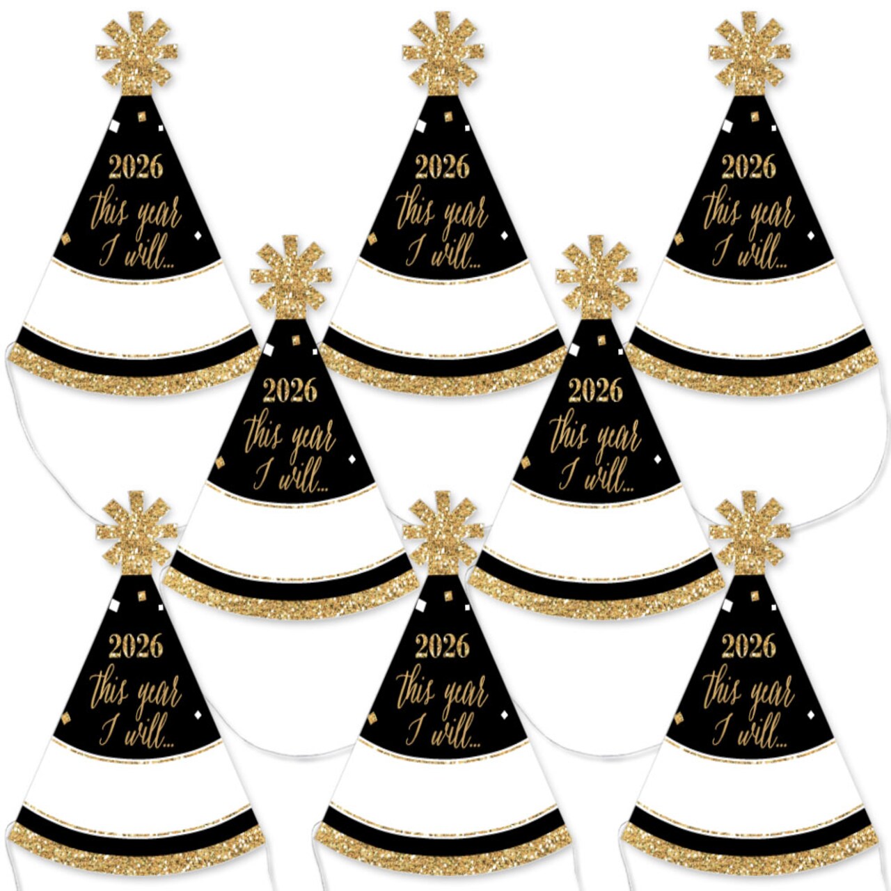 Big Dot of Happiness New Year's Eve - Gold - Mini Cone 2026 New Years Eve Resolution Party Hats - Small Little Party Hats - Set of 8